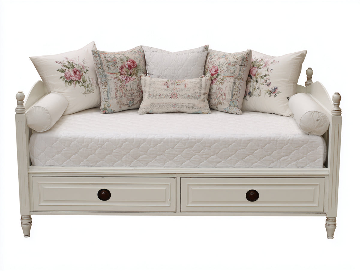 Sofás cama de madera manufacturada 200x90x88 cm - Blanco - Diseño clásico con 2 cajones de almacenamiento