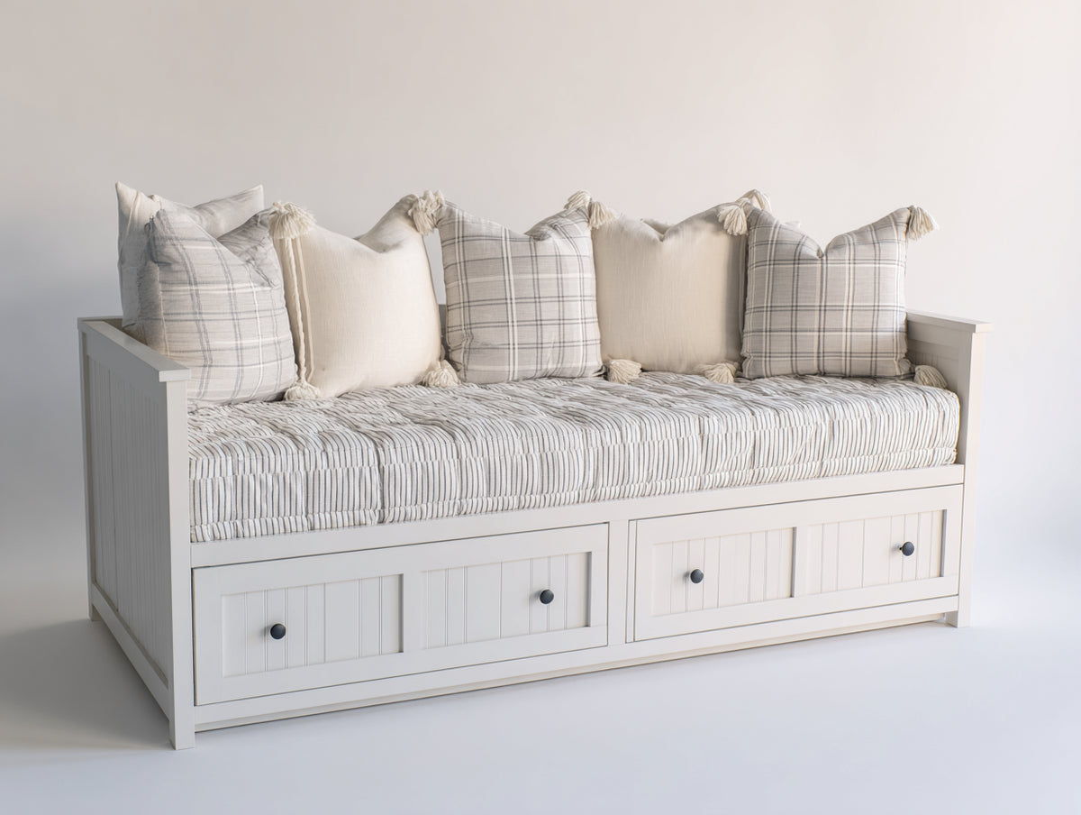 Sofás cama de madera con 2 cajones 200 x 95 x 88 cm - Blanco-Gris claro - Diseño tipo diván con almacenamiento inferior
