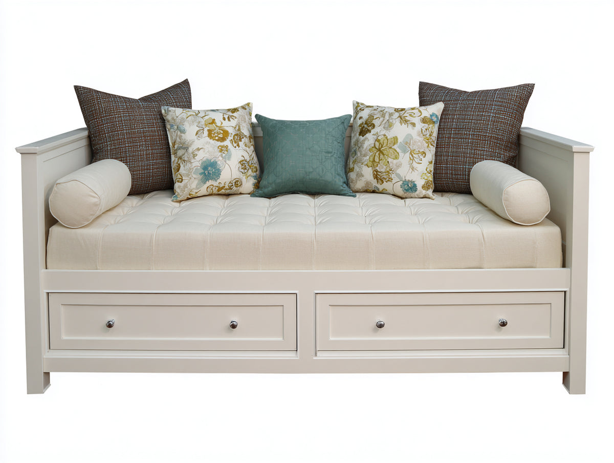 Sofá cama de madera 205 x 100 x 95 cm - blanco crema - con 2 cajones de almacenamiento