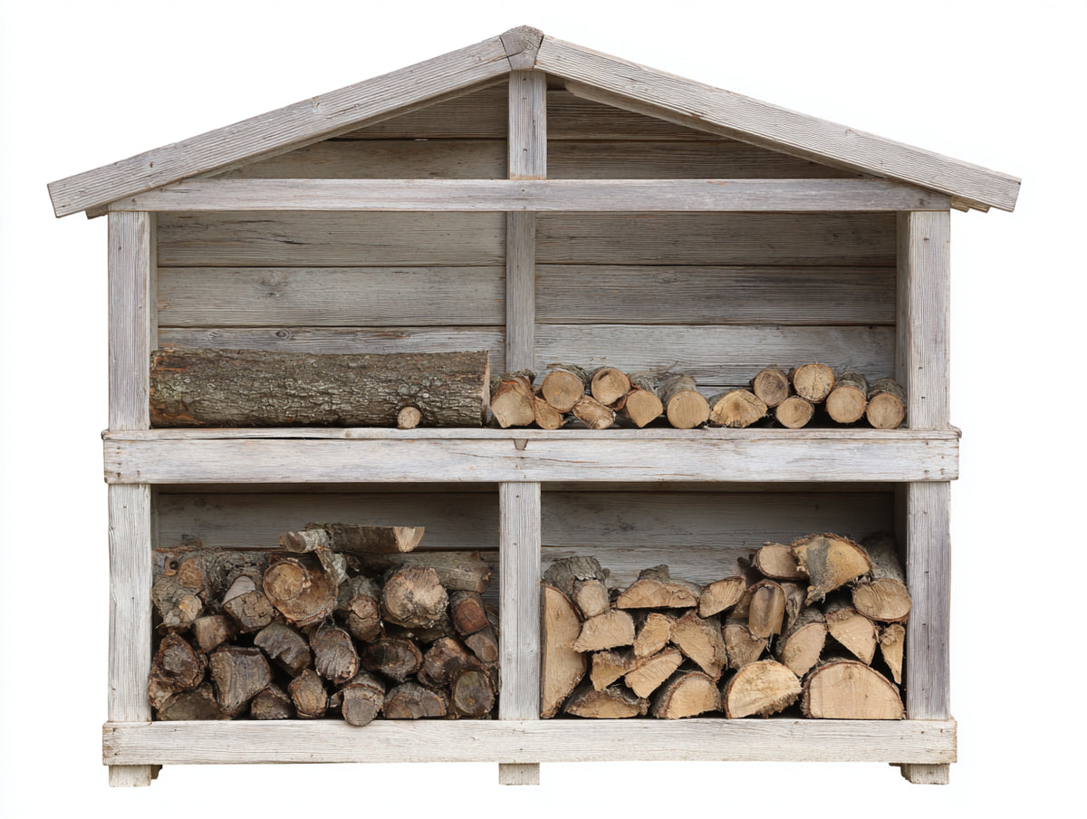 Leñero de exterior de madera 180x70x190 cm - Gris claro - Diseño de dos niveles con techo a dos aguas