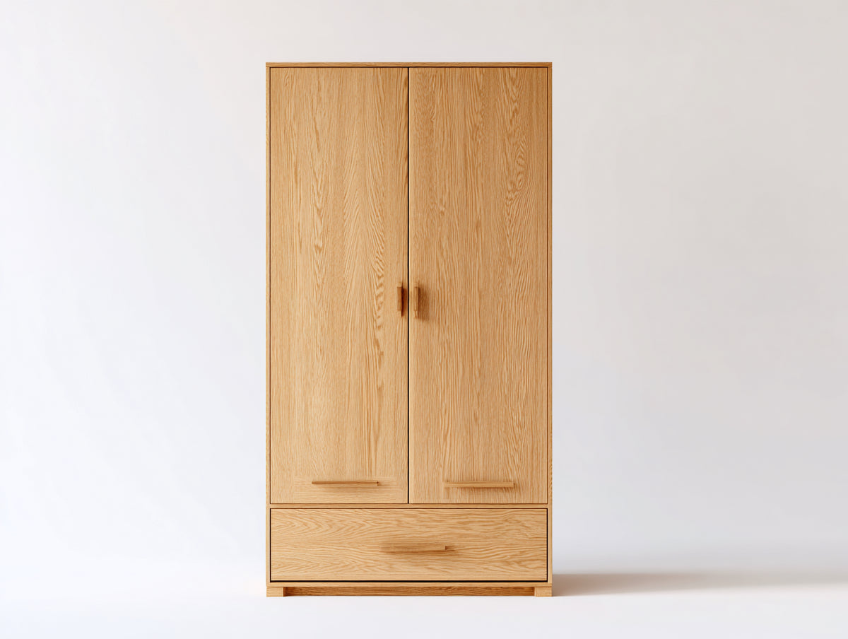 Armarios de madera con 2 puertas y 1 cajón 100 x 55 x 190 cm - Madera natural - Diseño moderno con almacenamiento vertical