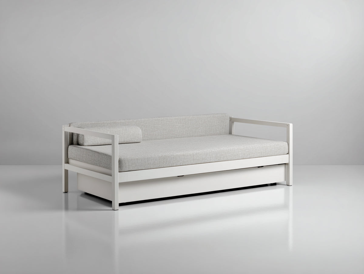 Sofás cama con cama extraíble 200 x 95 x 85 cm - Blanco-Gris claro - Diseño moderno tipo diván con estructura de líneas rectas