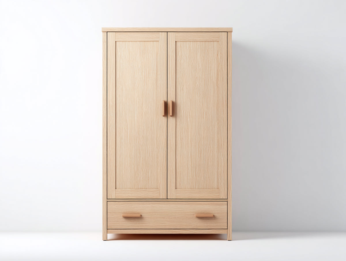 Armarios de madera manufacturada 100x55x190 cm - Madera natural - Diseño clásico con 2 puertas y 1 cajón