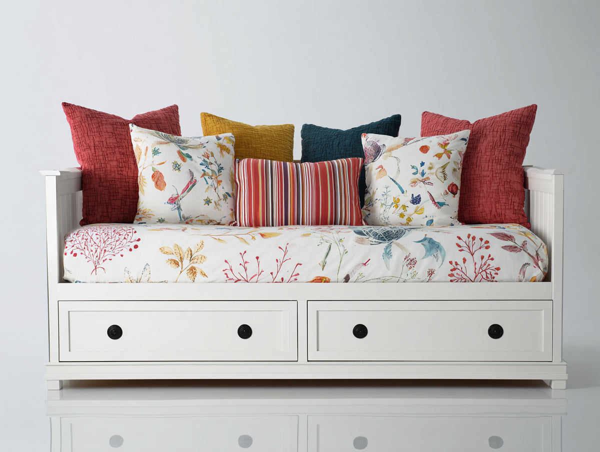 Sofás cama de madera 200x90x85 cm - Blanco-Multicolor - Diseño clásico con 2 cajones de almacenamiento