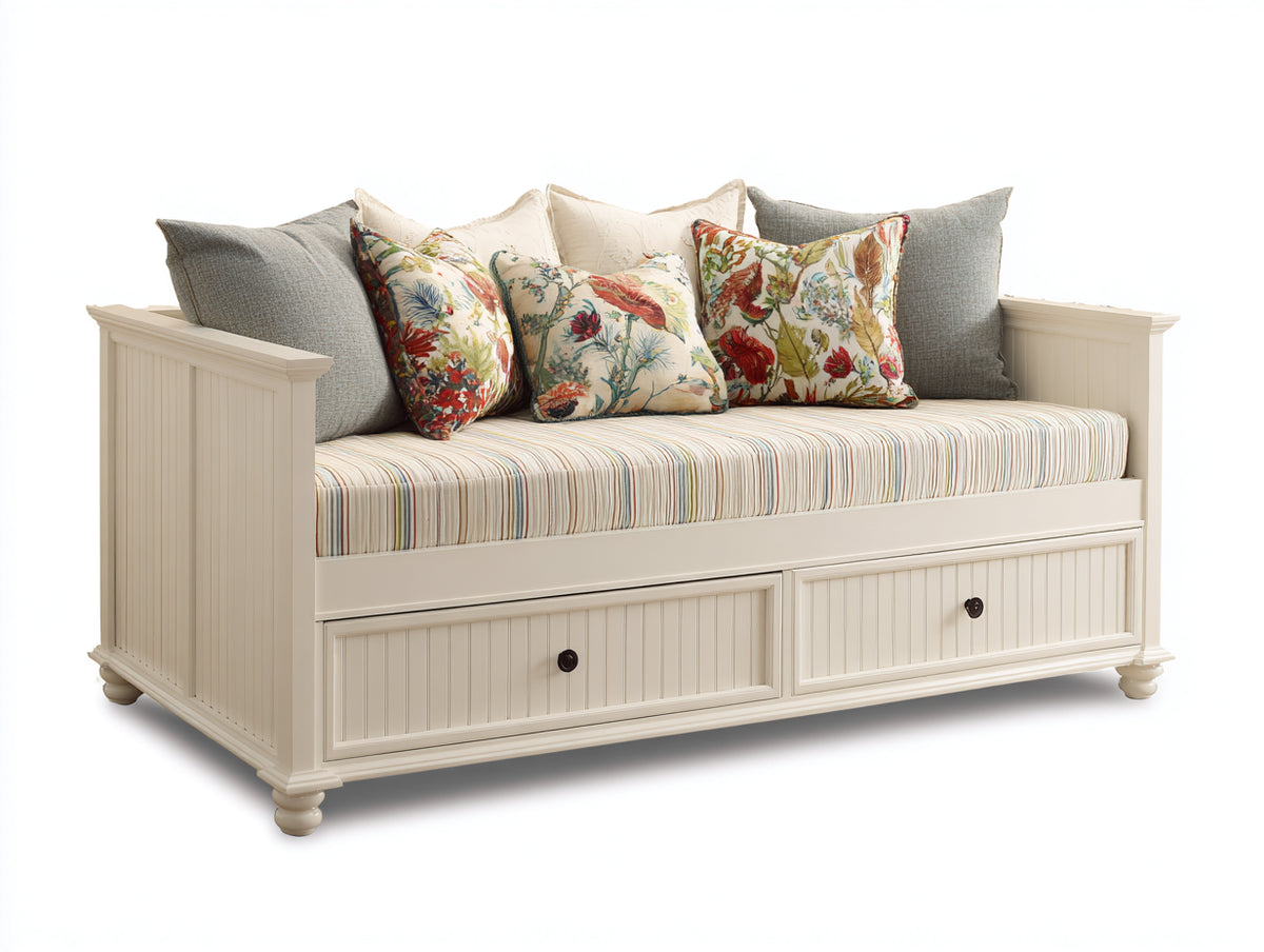 Sofás cama de madera 200x90x85 cm - Blanco-Multicolor - Diseño clásico con 2 cajones de almacenamiento