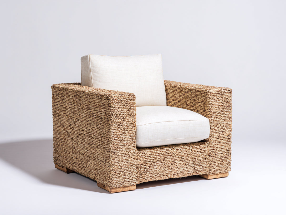 Sillones de ratán 90x85x80 cm - Marrón claro-Blanco - Diseño moderno con asiento acolchado