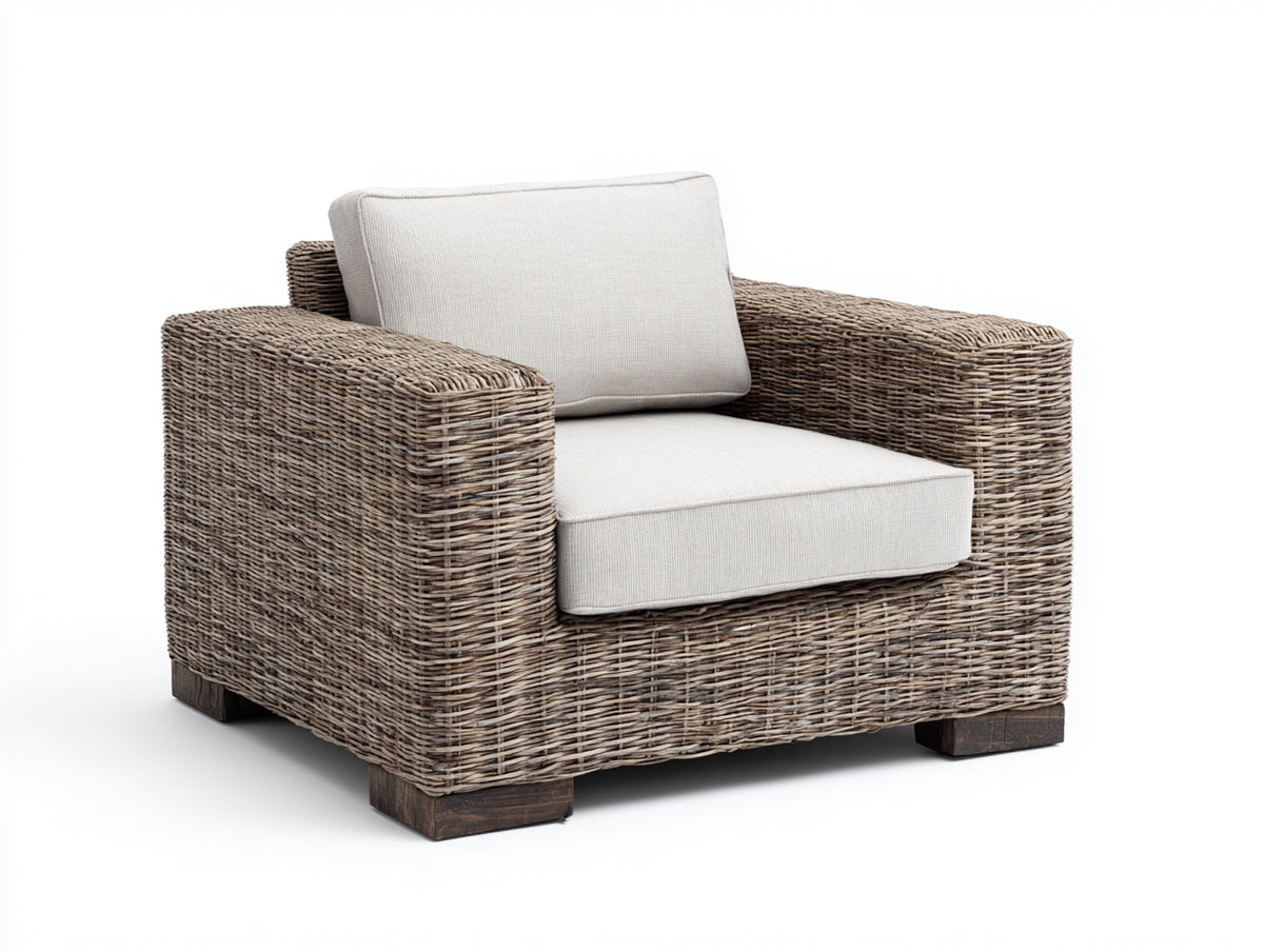 Sillones de ratán tejido 95x90x82 cm - Marrón grisáceo-Blanco crema - Diseño moderno con reposabrazos anchos y asiento acolchado