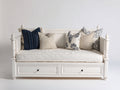 Sofás cama de madera 198 x 94 x 90 cm - blanco roto - sofá cama individual con 2 cajones inferiores y diseño clásico