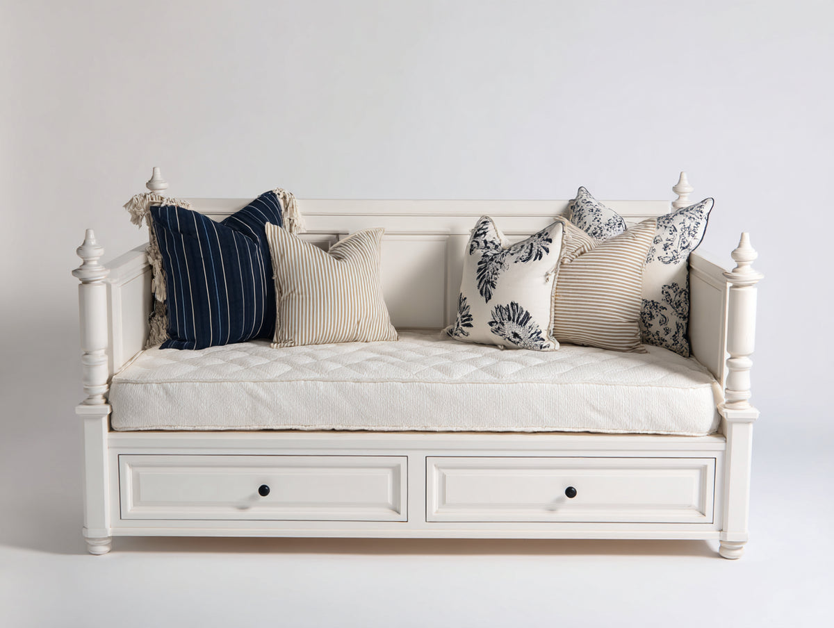 Sofás cama de madera 198 x 94 x 90 cm - blanco roto - sofá cama individual con 2 cajones inferiores y diseño clásico