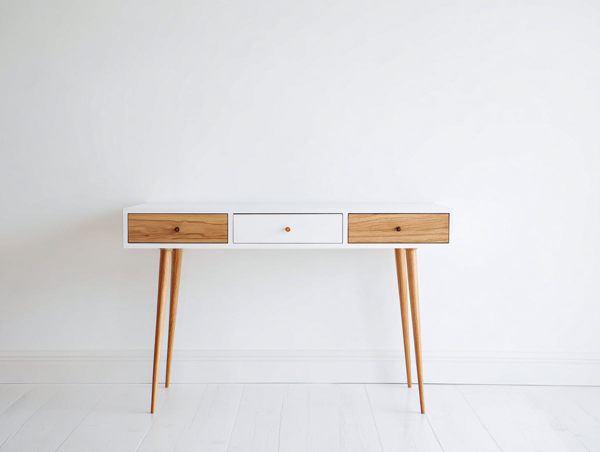 Mesas de oficina de madera 120x50x75 cm - Blanco-Marrón - Diseño moderno con 3 cajones