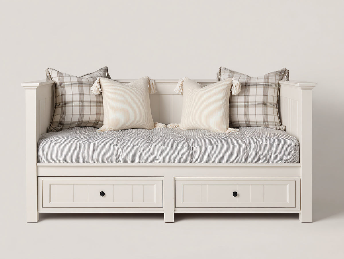 Sofás cama de madera manufacturada 200x90x86 cm - Blanco roto - Diseño clásico con 2 cajones de almacenamiento