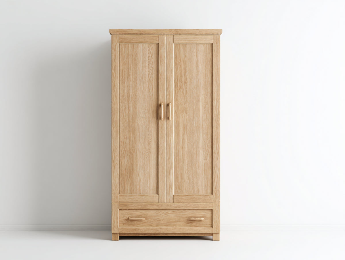 Armarios de madera 100 x 55 x 190 cm - madera natural - armario de 2 puertas con 1 cajón inferior y diseño clásico