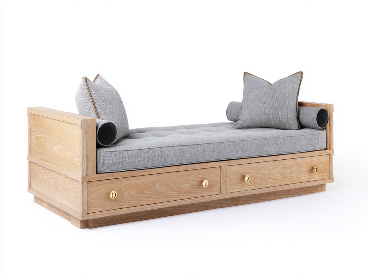 Sofás cama de madera 200x90x85 cm - Marrón claro-Gris-Dorado - Diseño moderno con 2 cajones de almacenamiento