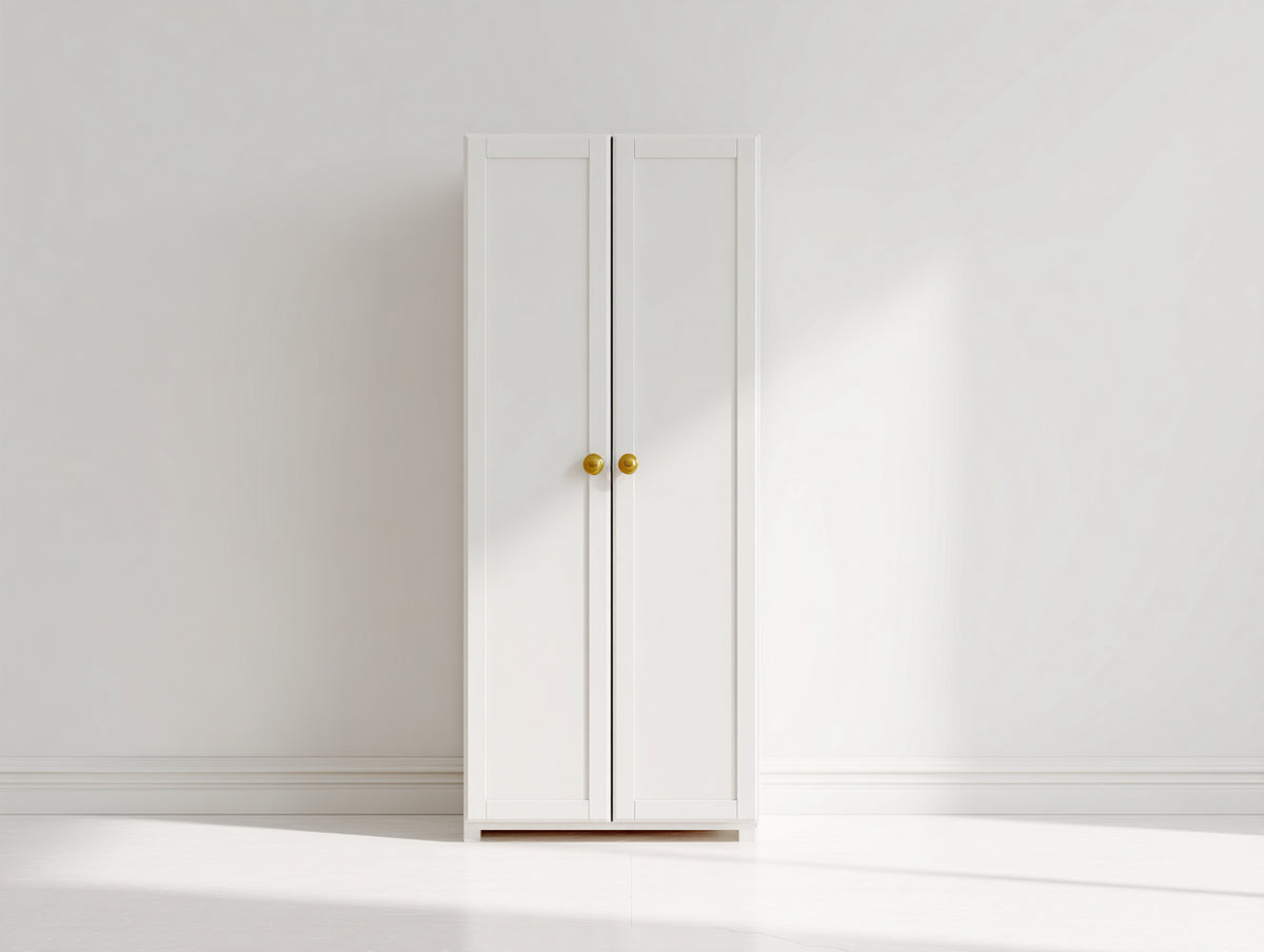 Armarios de madera 80x45x180 cm - Blanco-Dorado - Diseño de dos puertas para almacenamiento
