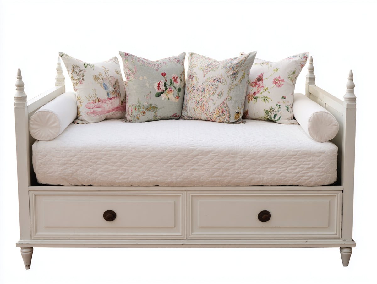 Sofás cama de madera 190x90x100 cm - Blanco - Diseño clásico con 2 cajones