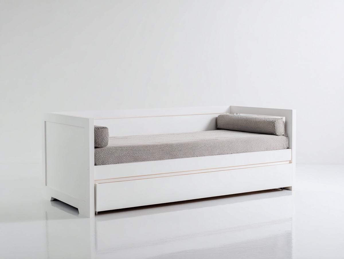 Sofás cama de madera 200x90x85 cm - Blanco-Gris - Diseño moderno con cama inferior extraíble