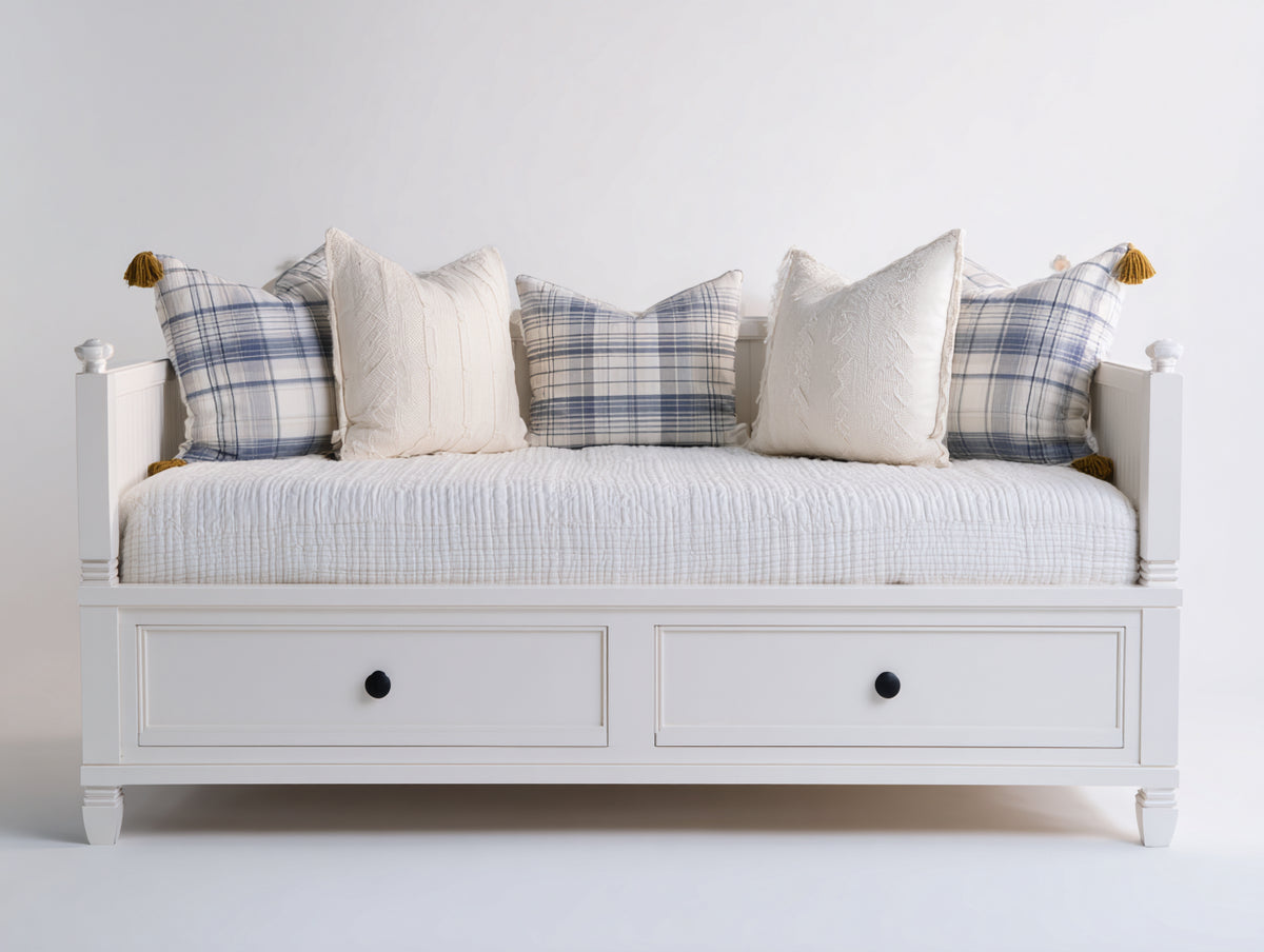 Sofás cama de madera manufacturada 200x90x85 cm - Blanco - Diseño clásico con 2 cajones de almacenamiento