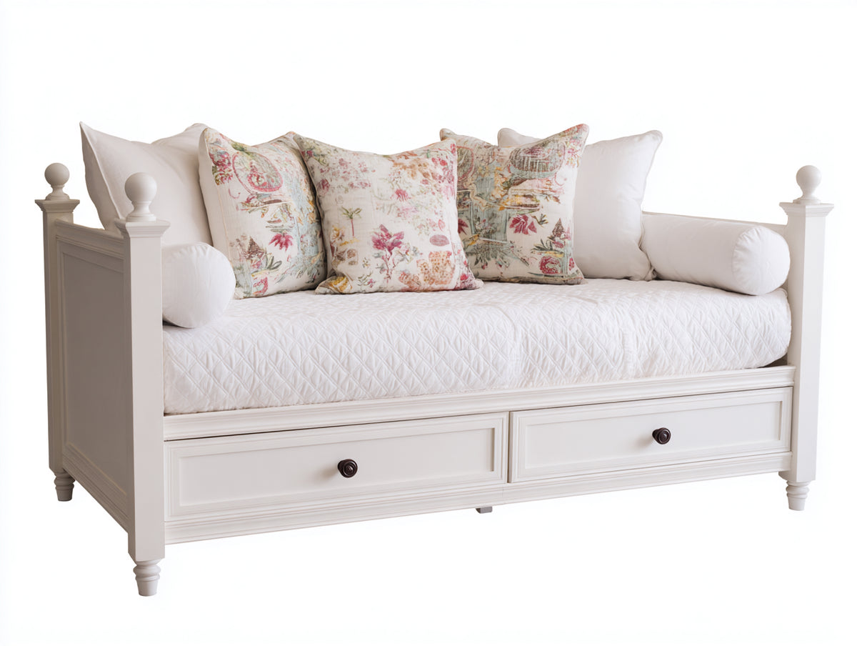 Sofás cama de madera 200x90x90 cm - Blanco - Diseño clásico con 2 cajones de almacenamiento