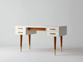 Mesa de oficina de madera 130 x 60 x 76 cm - blanco y madera natural - con 4 cajones integrados