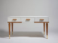 Mesas de oficina de madera 140x60x75 cm - Blanco-Marrón-Dorado - Diseño clásico con 3 cajones